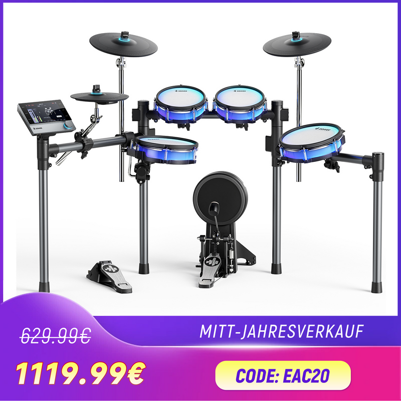 Donner BackBeat Elektronisches Schlagzeug E-Drum Set mit anpassbaren LED-Lichtern und 7-Zoll-Touchscreen