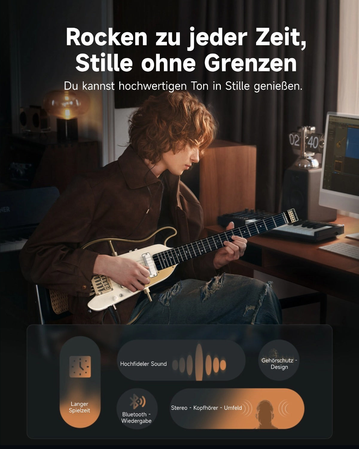 Donner HUSH™ X PRO Multi-Effekt-E-Gitarre-Weiß-Gold##