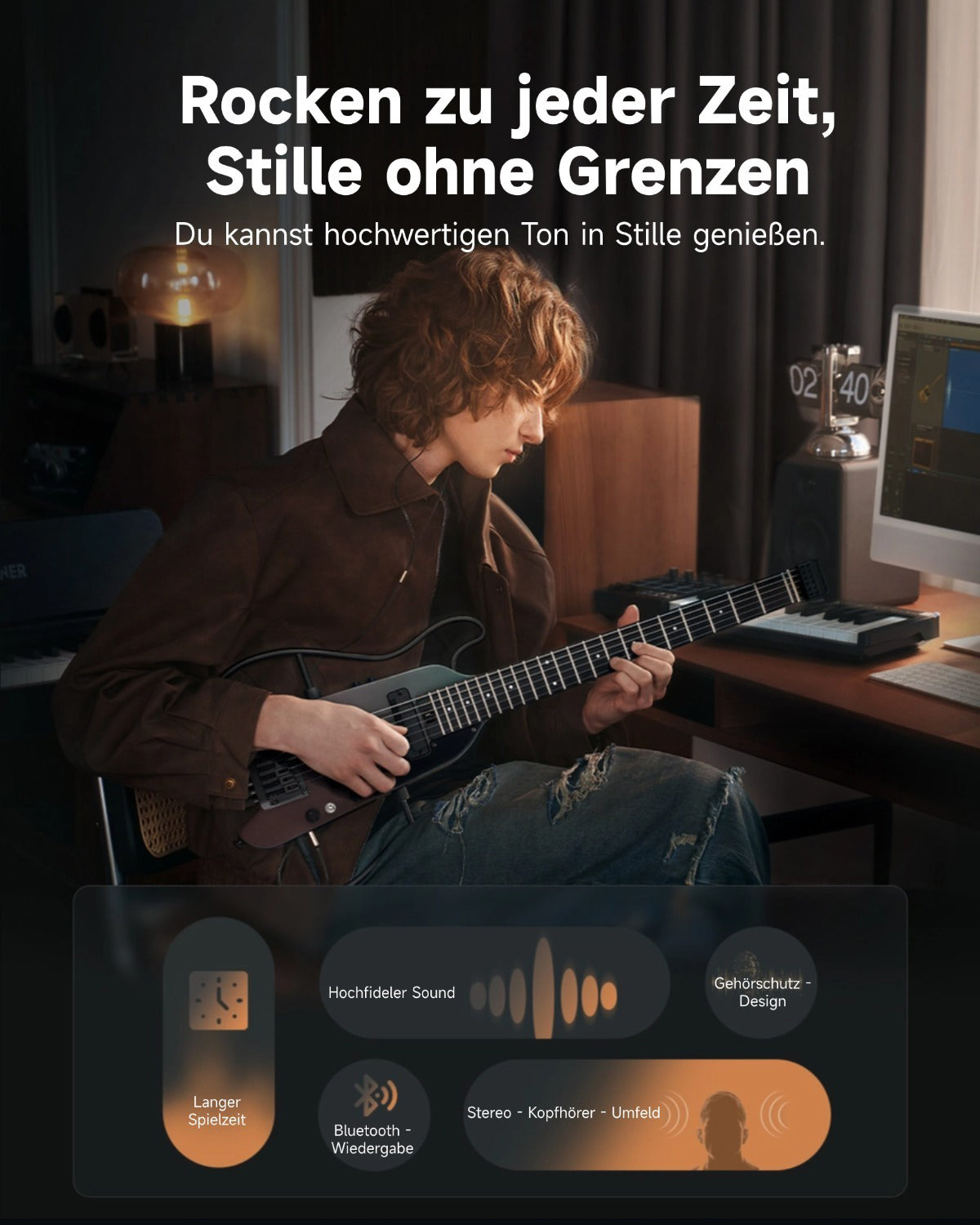 Donner HUSH™ X PRO Multi-Effekt-E-Gitarre-Schwarz-Aurora##