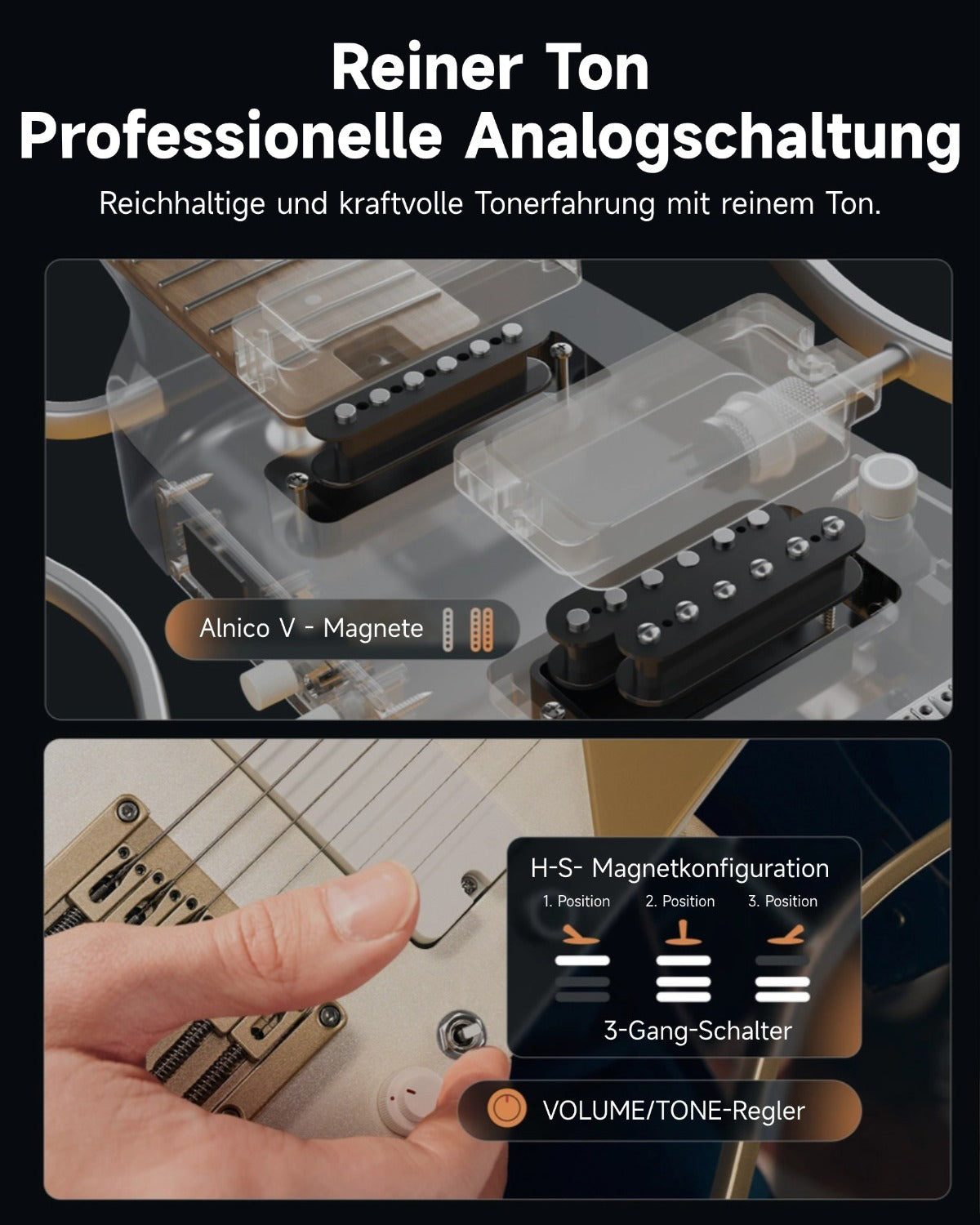 Donner HUSH™ X PRO Multi-Effekt-E-Gitarre-Weiß-Gold##