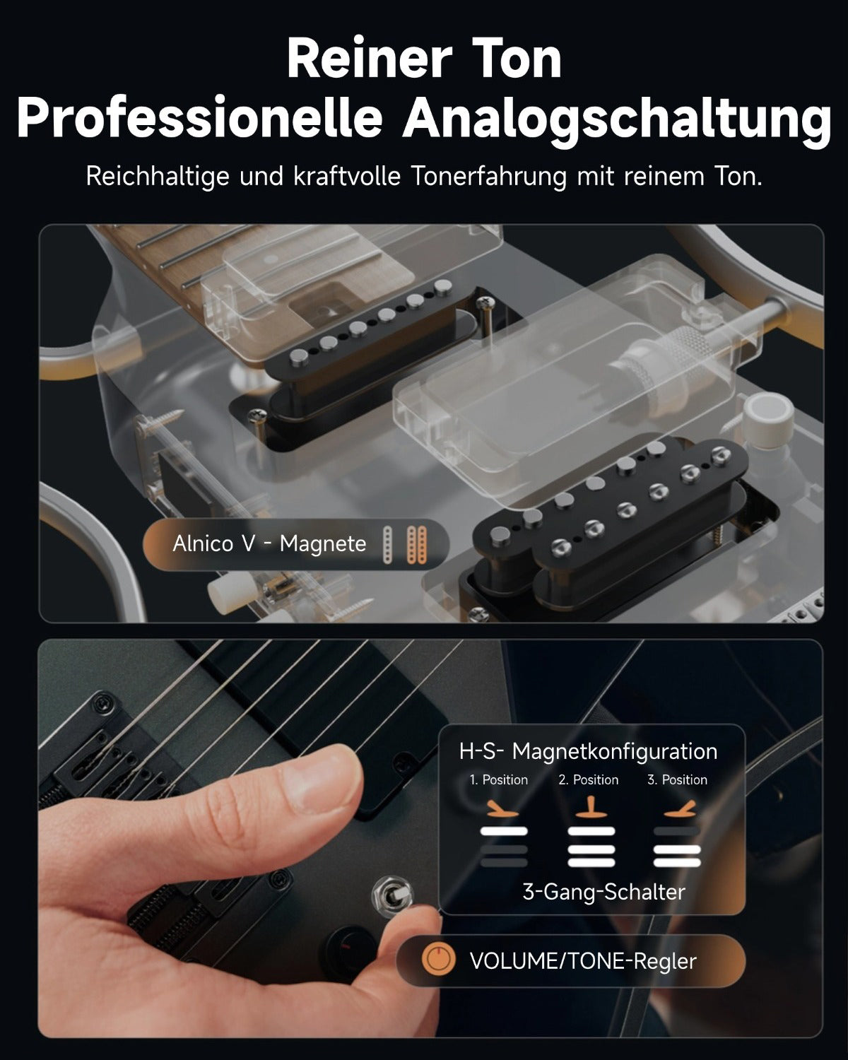 Donner HUSH™ X PRO Multi-Effekt-E-Gitarre-Schwarz-Aurora##