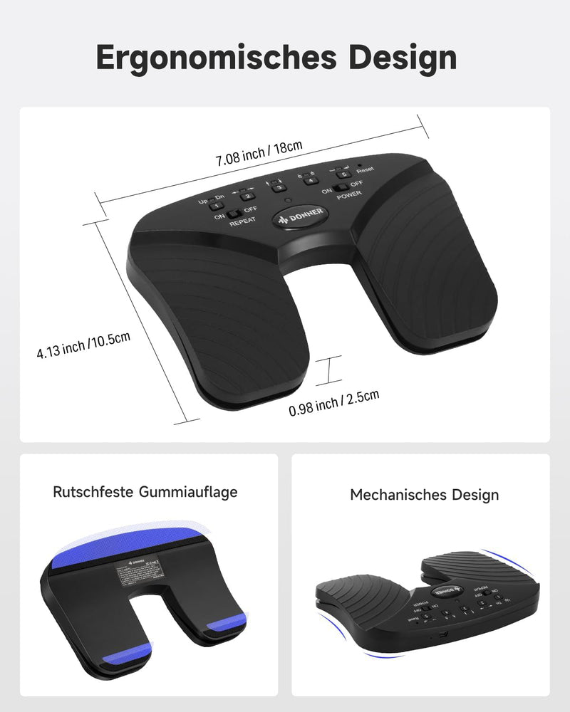 Donner Wireless Page Turner Pedal, wiederaufladbare Musik Page Turner Fußpedal für Tablets Telefon, Schwarz