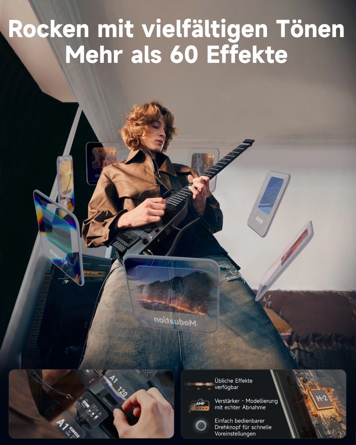 Donner HUSH™ X PRO Multi-Effekt-E-Gitarre-Schwarz-Aurora##