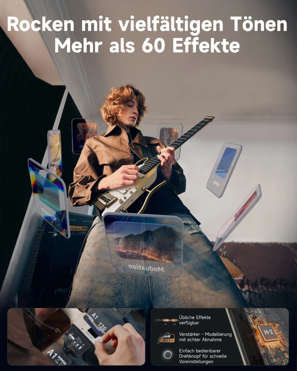 Donner HUSH™ X PRO Multi-Effekt-E-Gitarre-Weiß-Gold##