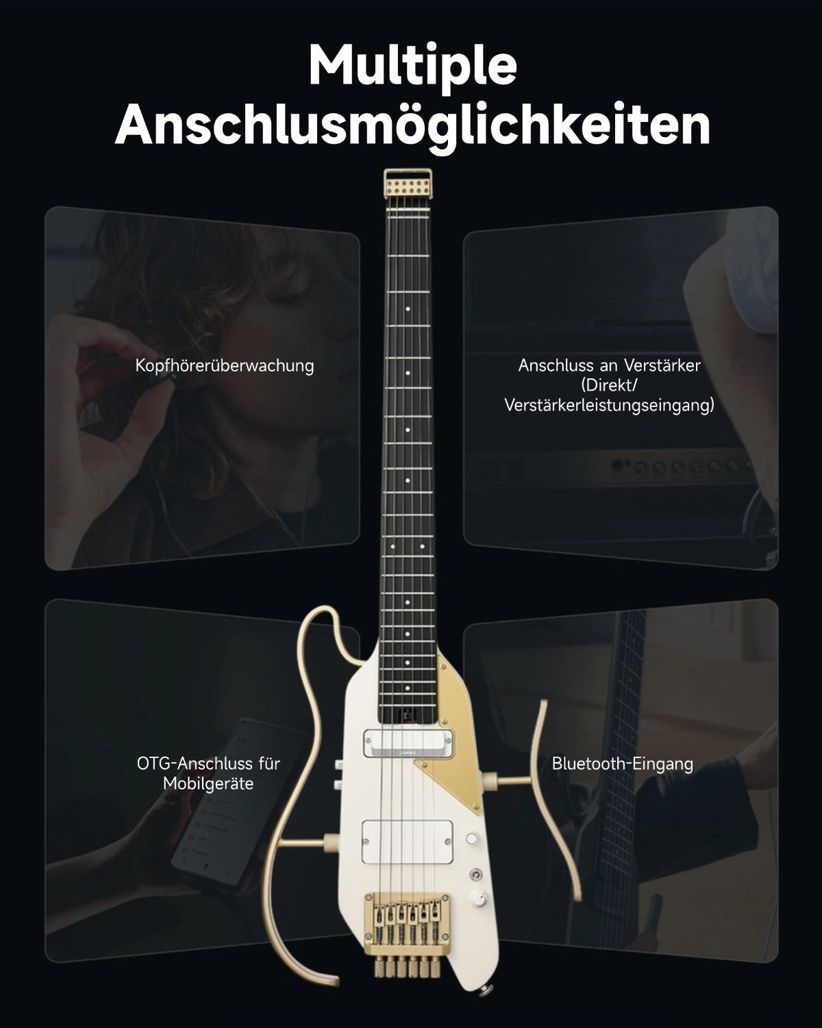 Donner HUSH™ X PRO Multi-Effekt-E-Gitarre-Weiß-Gold##