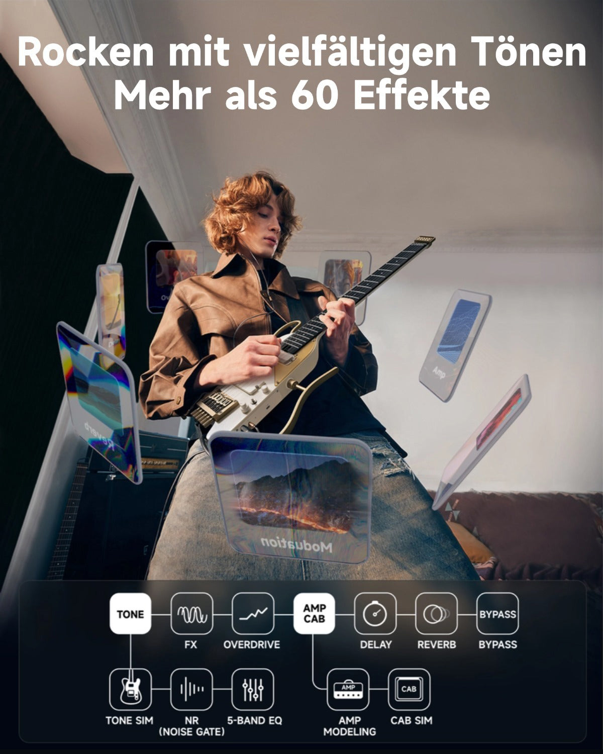 Donner HUSH™ X PRO Multi-Effekt-E-Gitarre-Weiß-Gold##