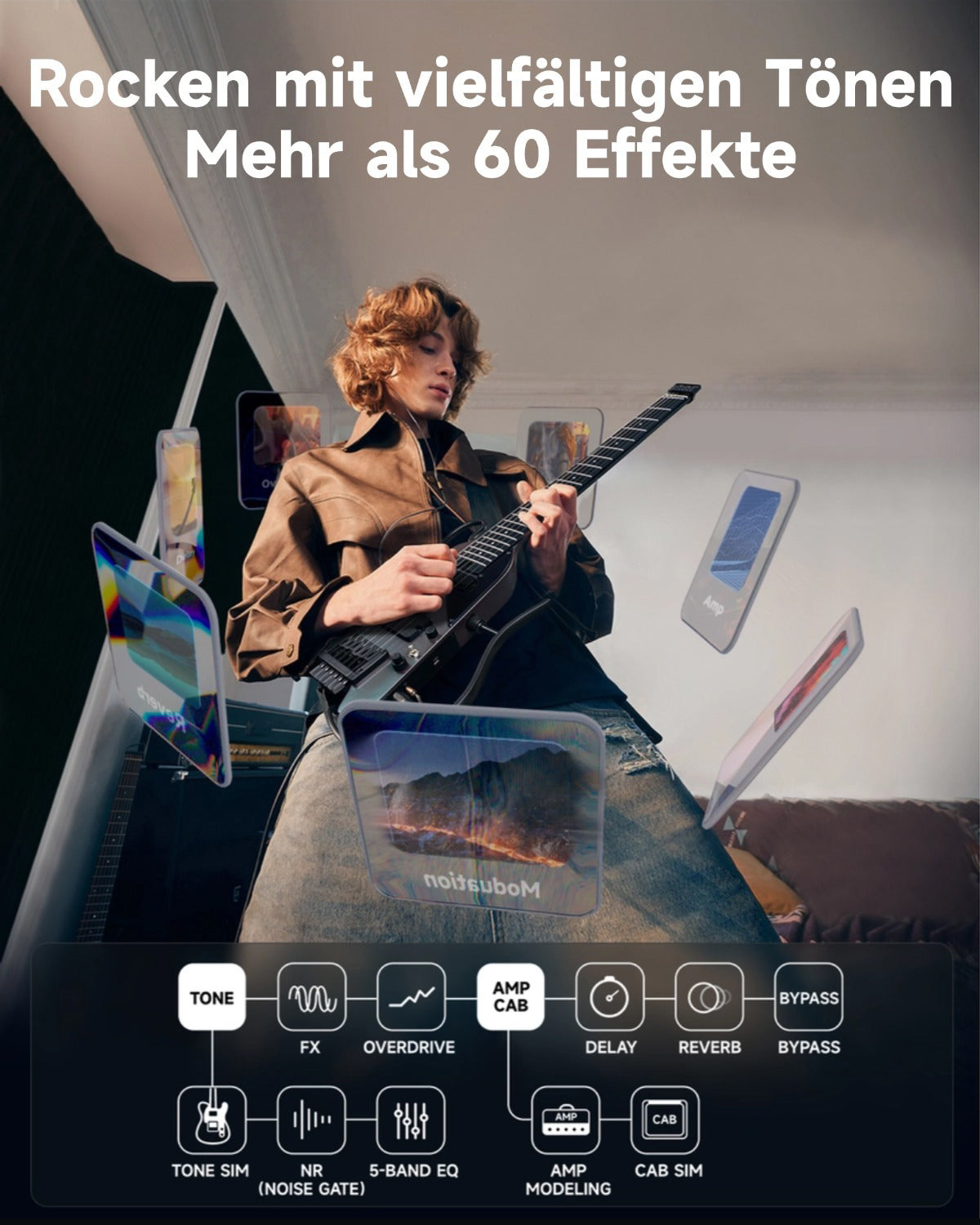 Donner HUSH™ X PRO Multi-Effekt-E-Gitarre-Schwarz-Aurora##