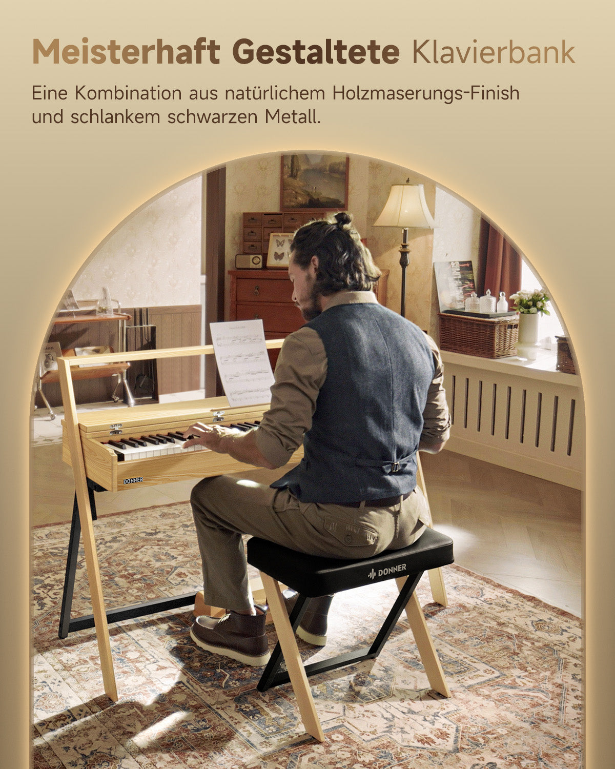Donner DKB-300 Elegante Klavierbank-helle Holzfarbe##