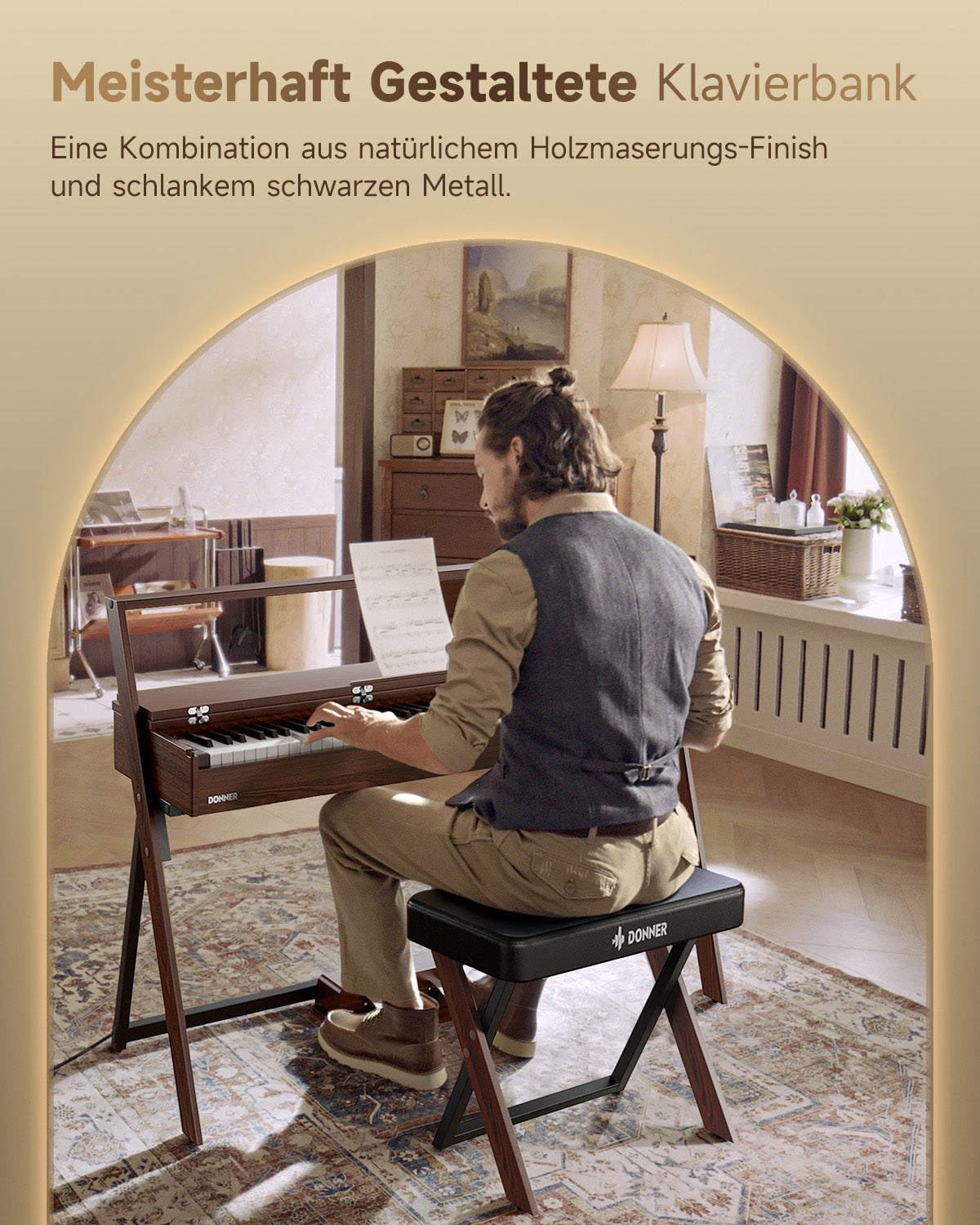 Donner DKB-300 Elegante Klavierbank-Walnussfarbe##