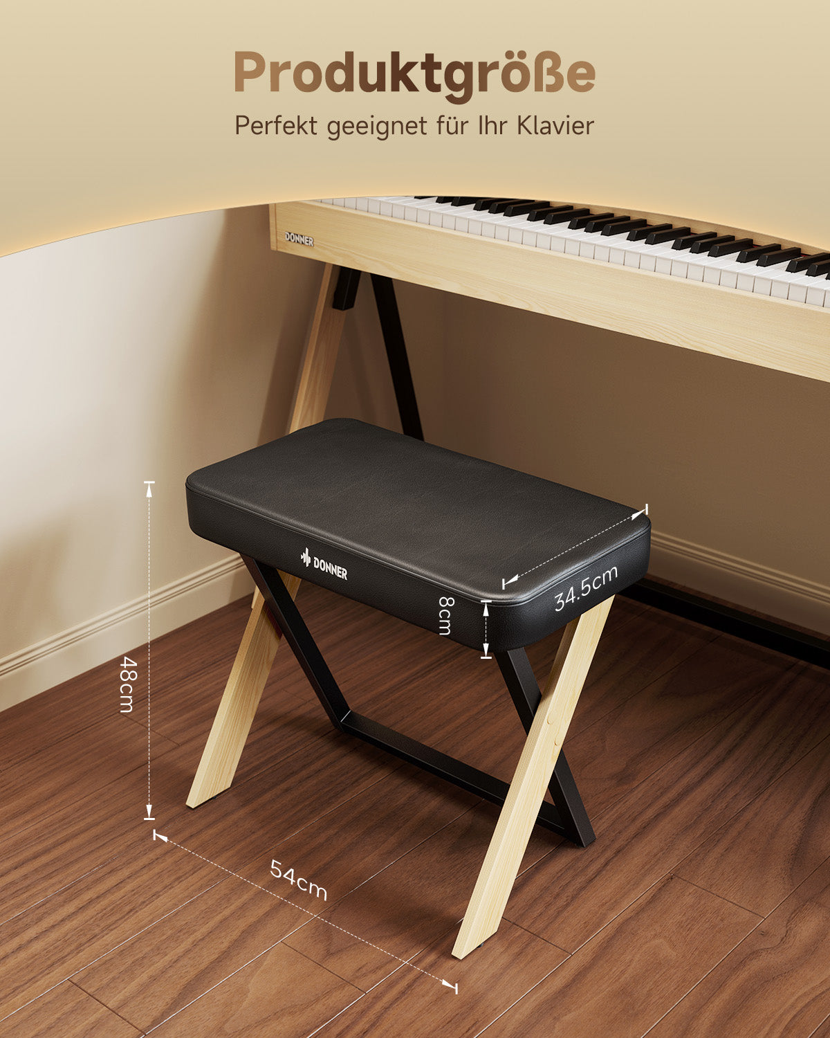 Donner DKB-300 Elegante Klavierbank-helle Holzfarbe##