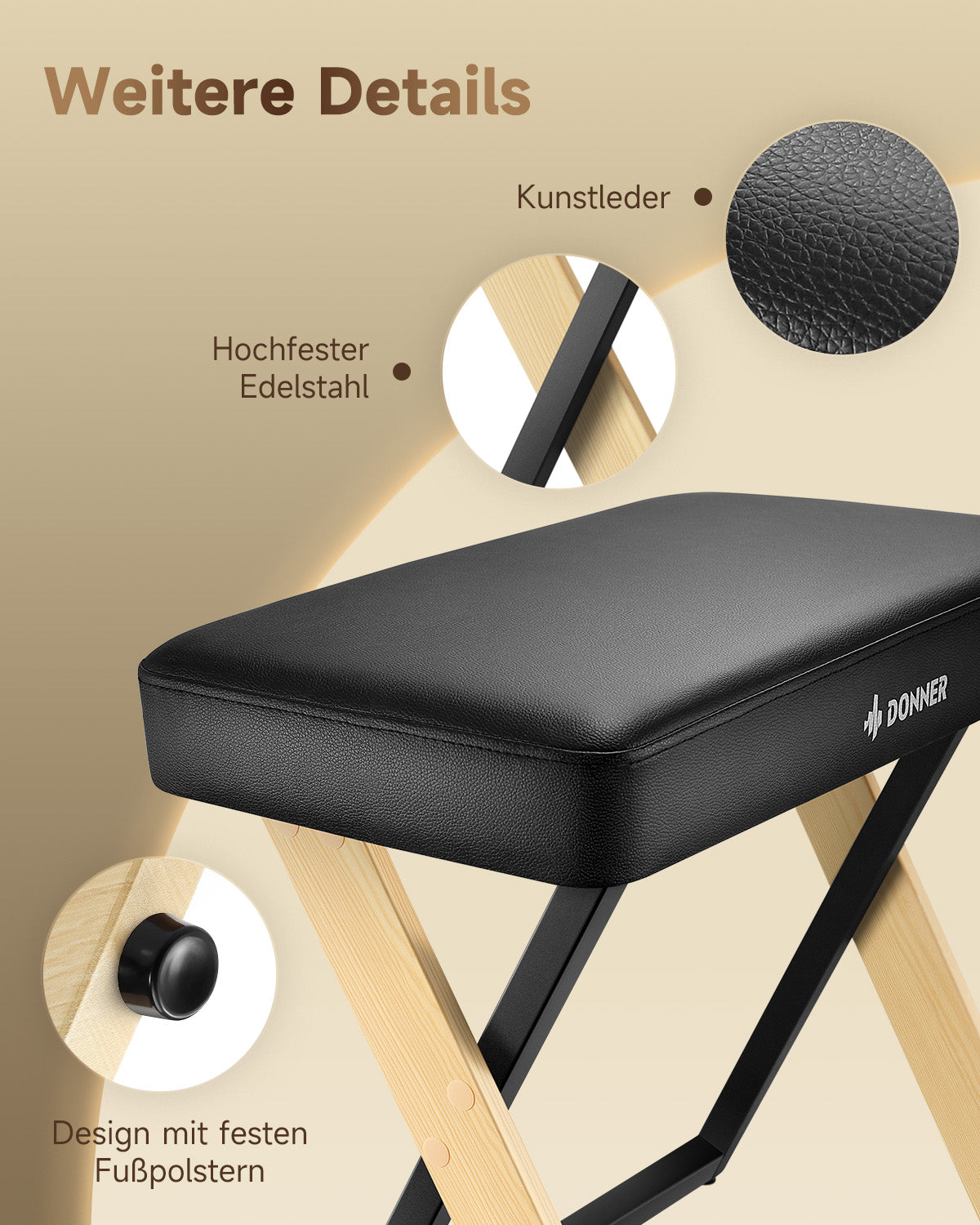 Donner DKB-300 Elegante Klavierbank-helle Holzfarbe##