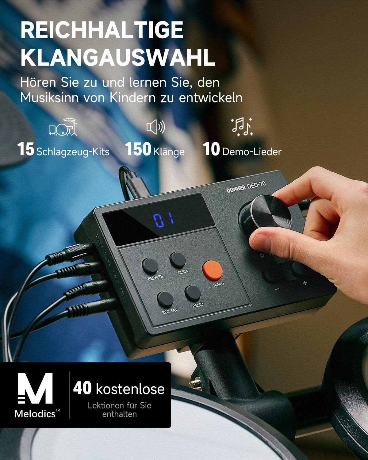 Donner DED-70 Elektronisches Schlagzeug mit Kopfhörer/Schlagzeugbank