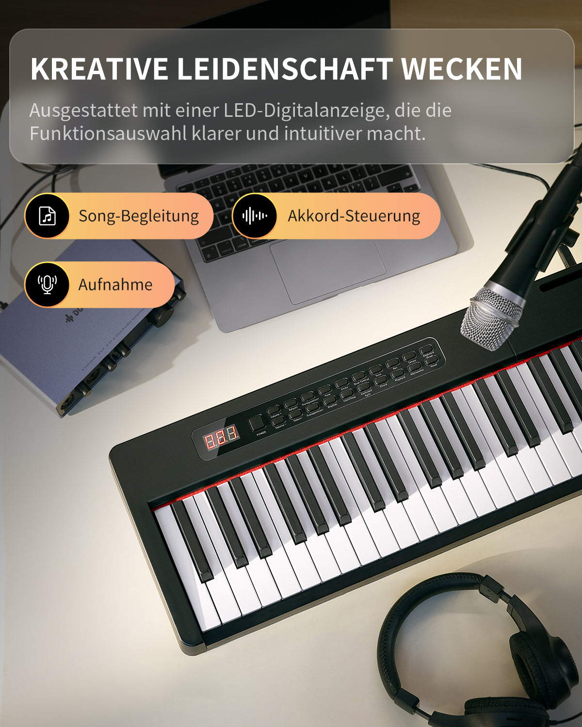 Donner DEP-08 Digitalpiano, abnehmbarer Ständer, kompaktes E-Piano für Anfänger