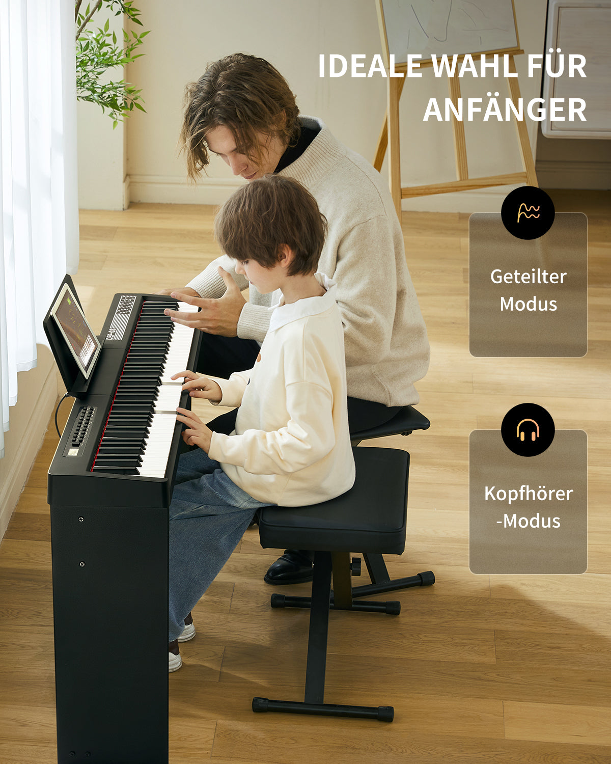 Donner DEP-08 Digitalpiano, abnehmbarer Ständer, kompaktes E-Piano für Anfänger