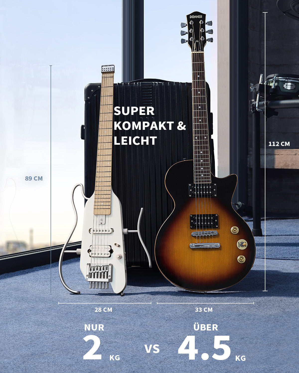 Donner HUSH™ X Kopflose Bauweise E‑Gitarre-Weiß##