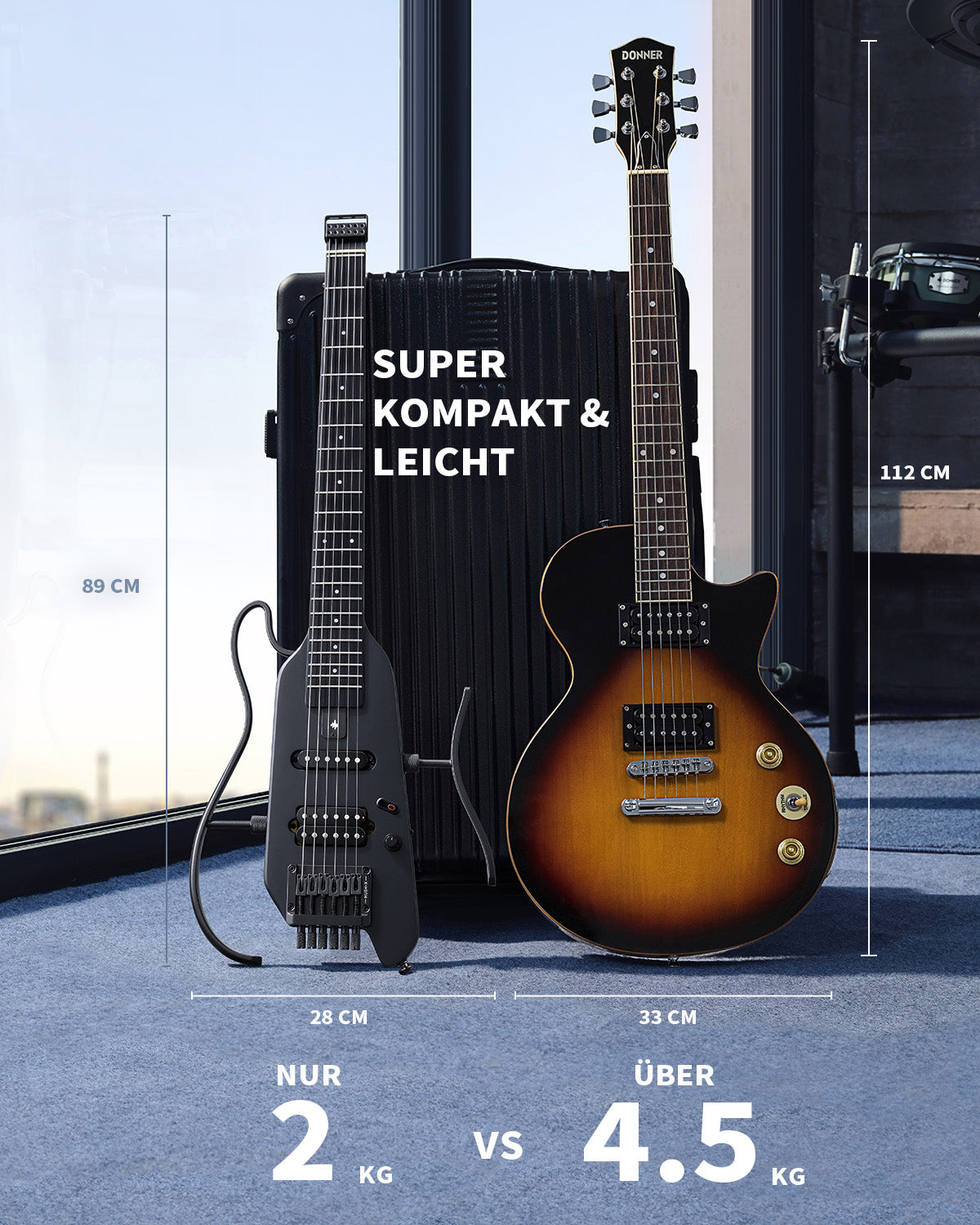 Donner HUSH™ X Kopflose Bauweise E‑Gitarre-Schwarz##