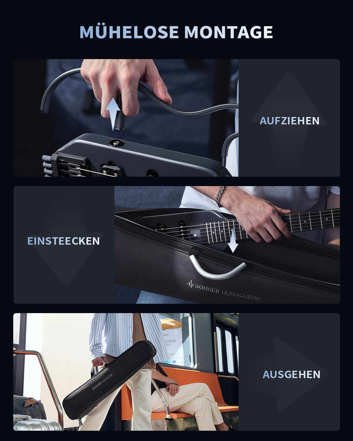 Donner HUSH™ X Kopflose Bauweise E‑Gitarre-Schwarz##