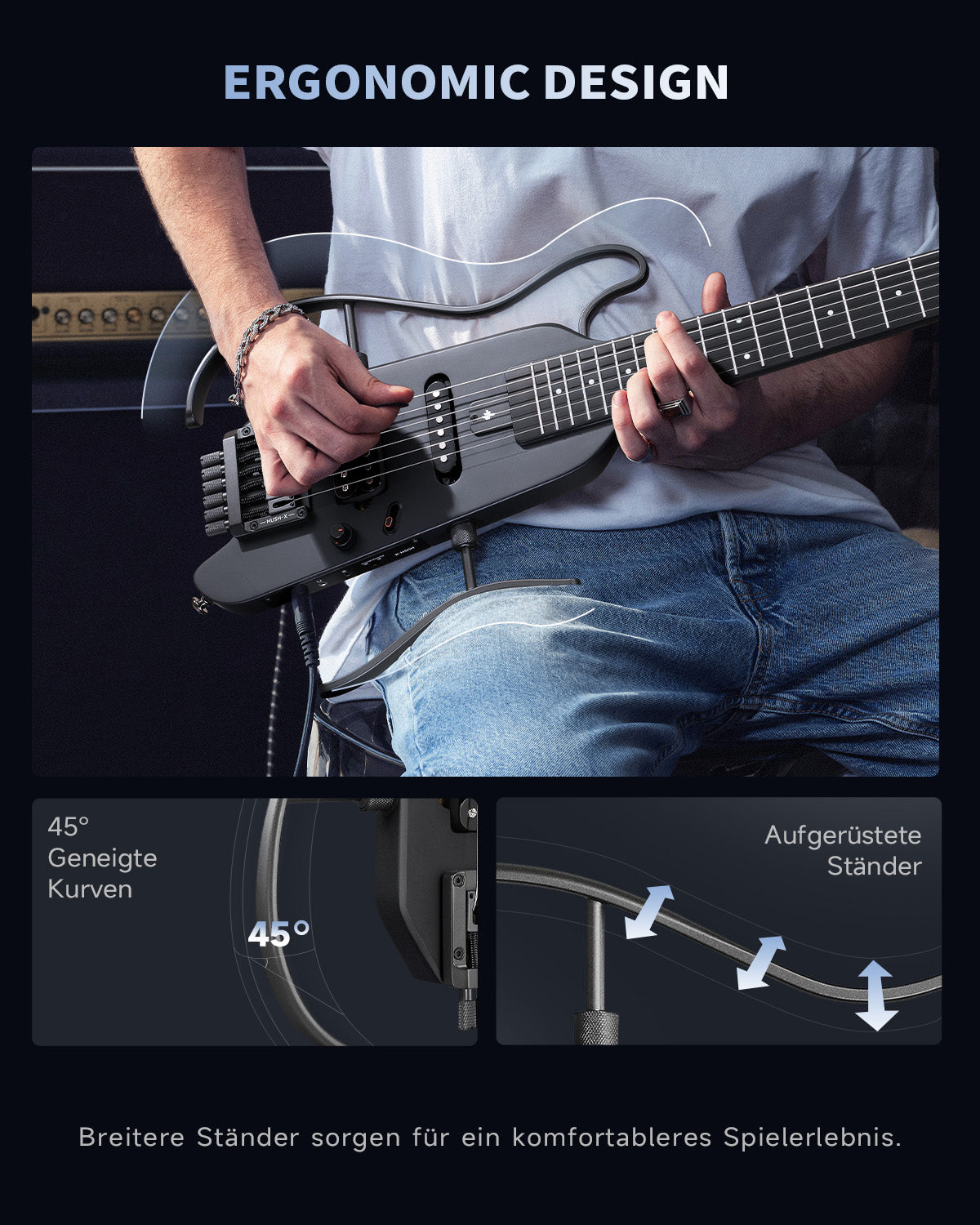 Donner HUSH™ X Kopflose Bauweise E‑Gitarre-Schwarz##