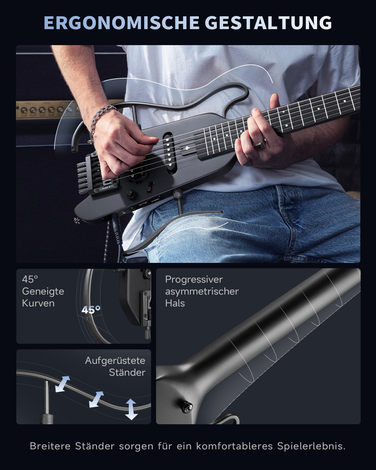 Donner HUSH™ X Kopflose Bauweise E‑Gitarre-Schwarz##