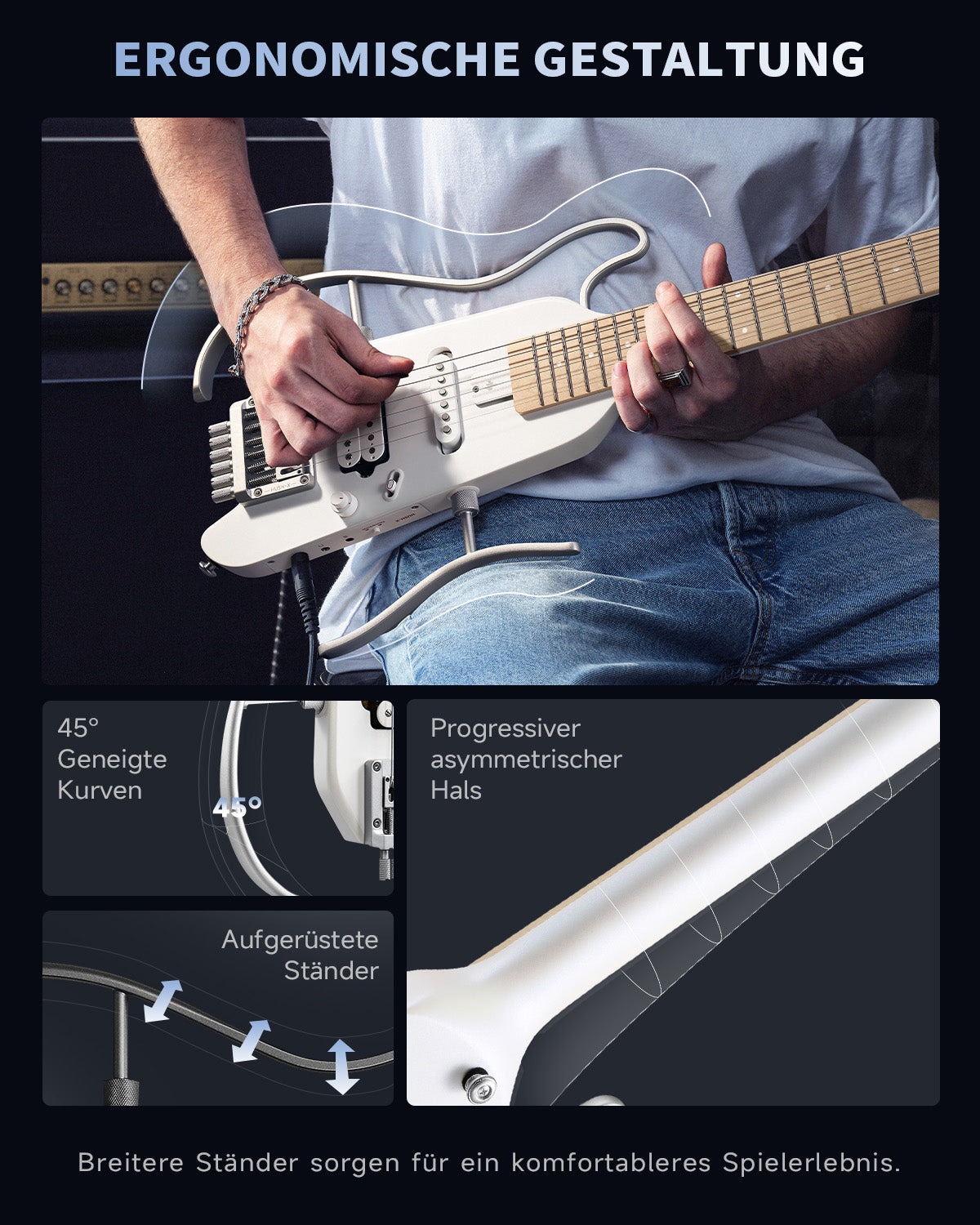 Donner HUSH™ X Kopflose Bauweise E‑Gitarre-Weiß##