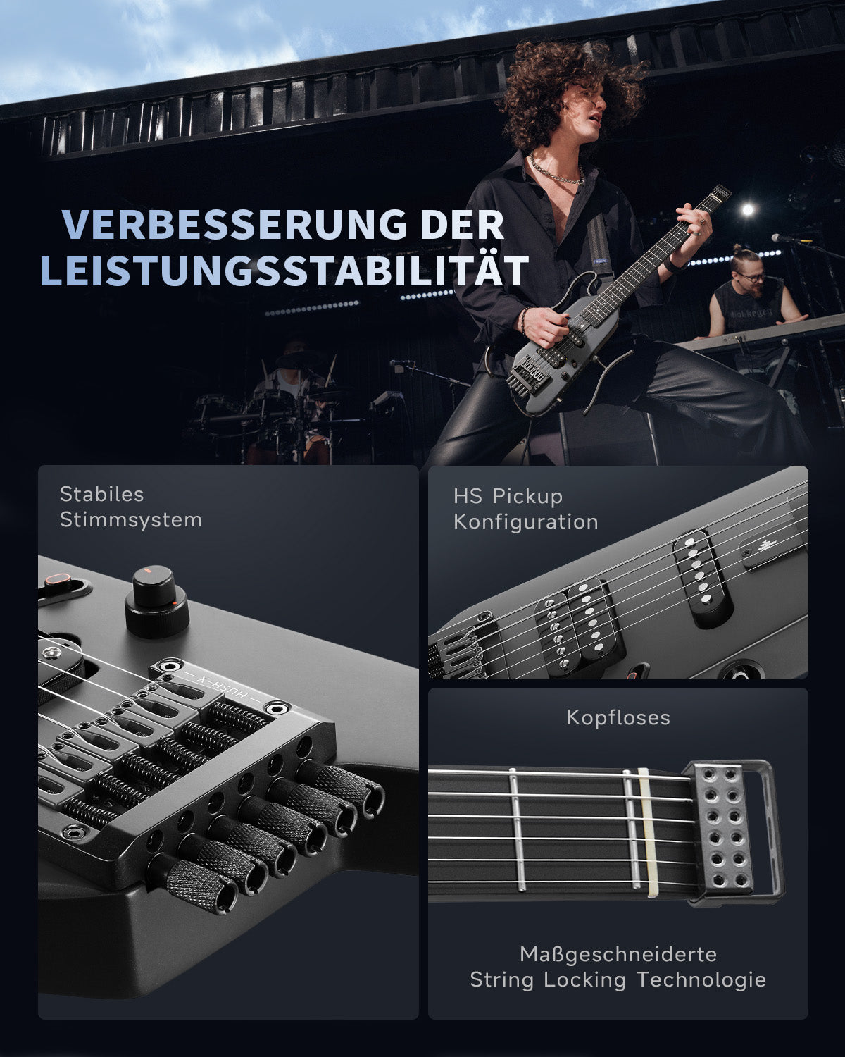 Donner HUSH™ X Kopflose Bauweise E‑Gitarre-Schwarz##