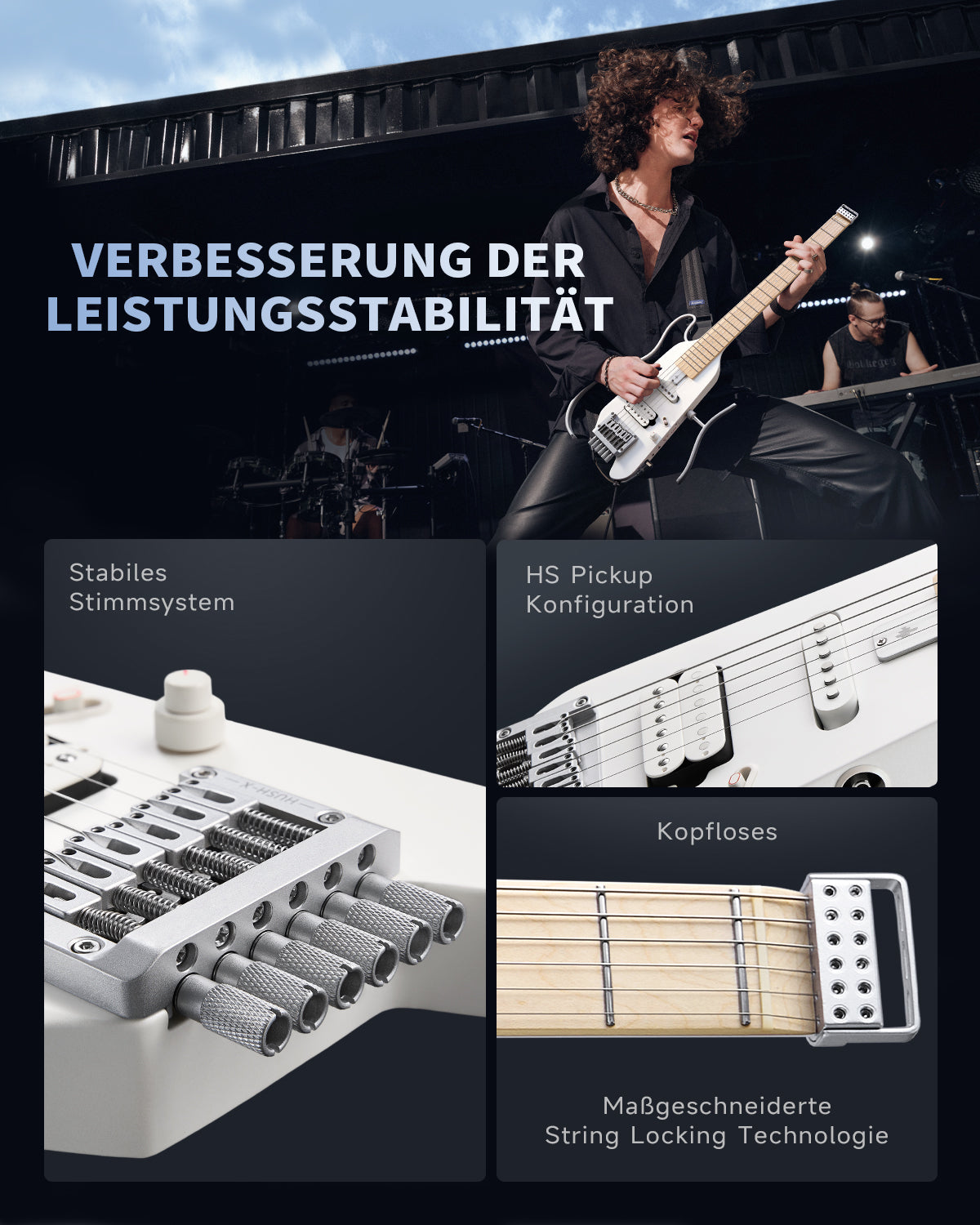 Donner HUSH™ X Kopflose Bauweise E‑Gitarre-Weiß##