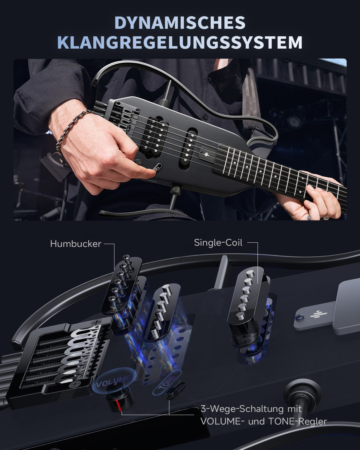 Donner HUSH™ X Kopflose Bauweise E‑Gitarre-Schwarz##