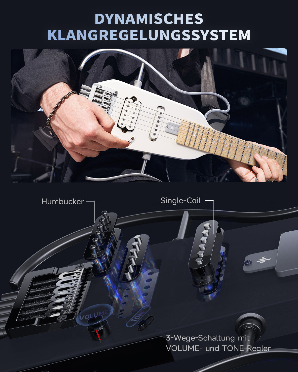 Donner HUSH™ X Kopflose Bauweise E‑Gitarre-Weiß##