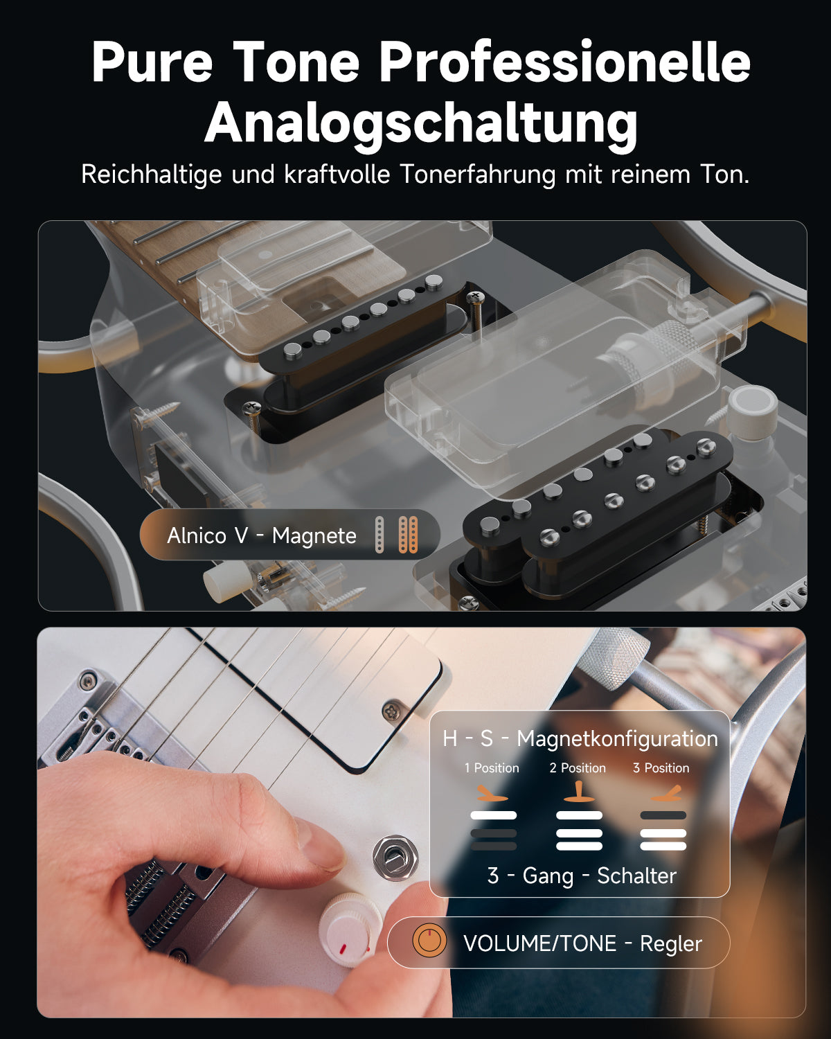 Donner HUSH™ X PRO Multi-Effekt-E-Gitarre-Weiß##