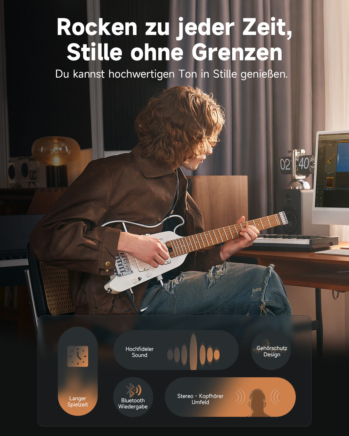 Donner HUSH™ X PRO Multi-Effekt-E-Gitarre-Weiß##