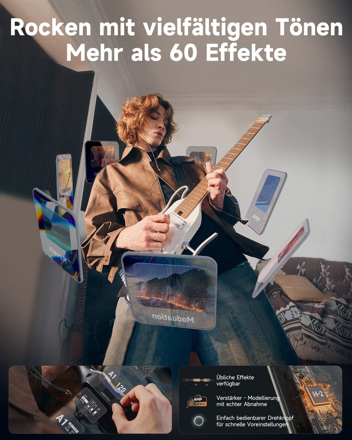 Donner HUSH™ X PRO Multi-Effekt-E-Gitarre-Weiß##