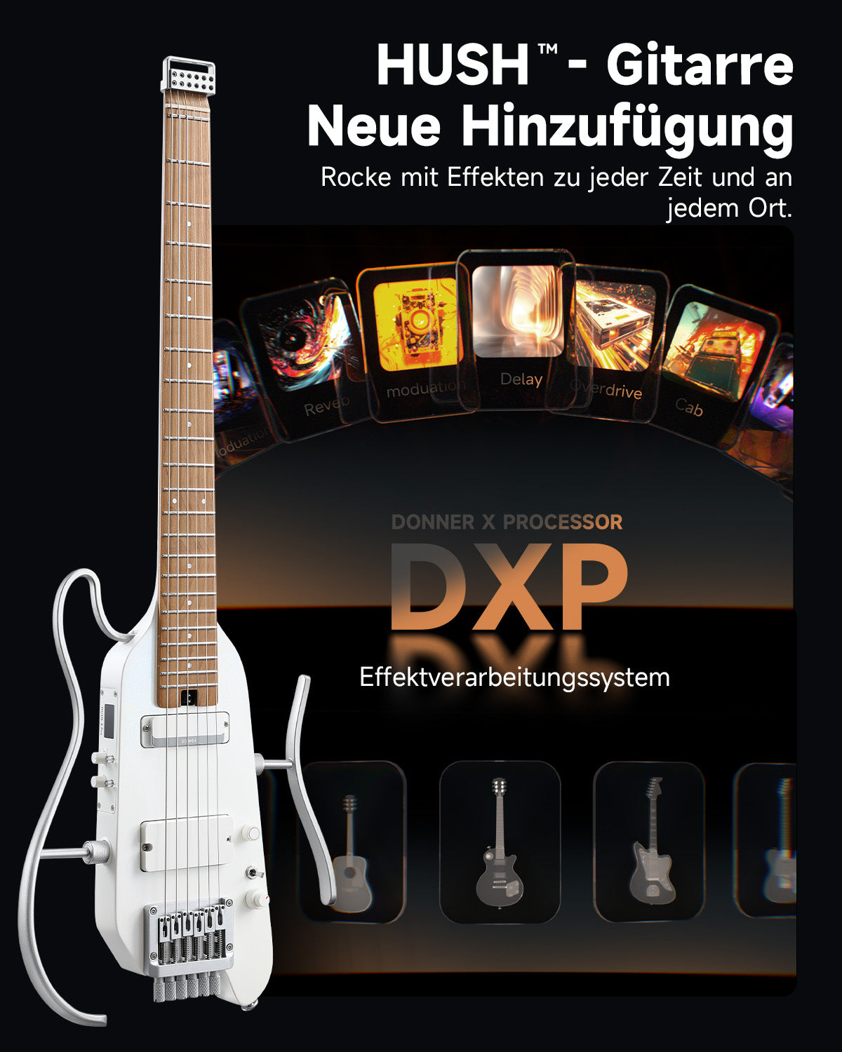 Donner HUSH™ X PRO Multi-Effekt-E-Gitarre-Weiß##