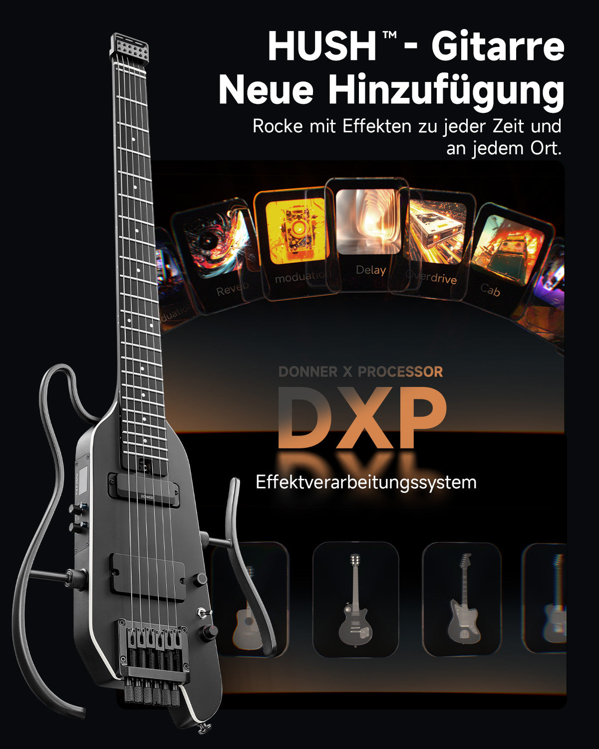 Donner HUSH™ X PRO Multi-Effekt-E-Gitarre-Schwarz##