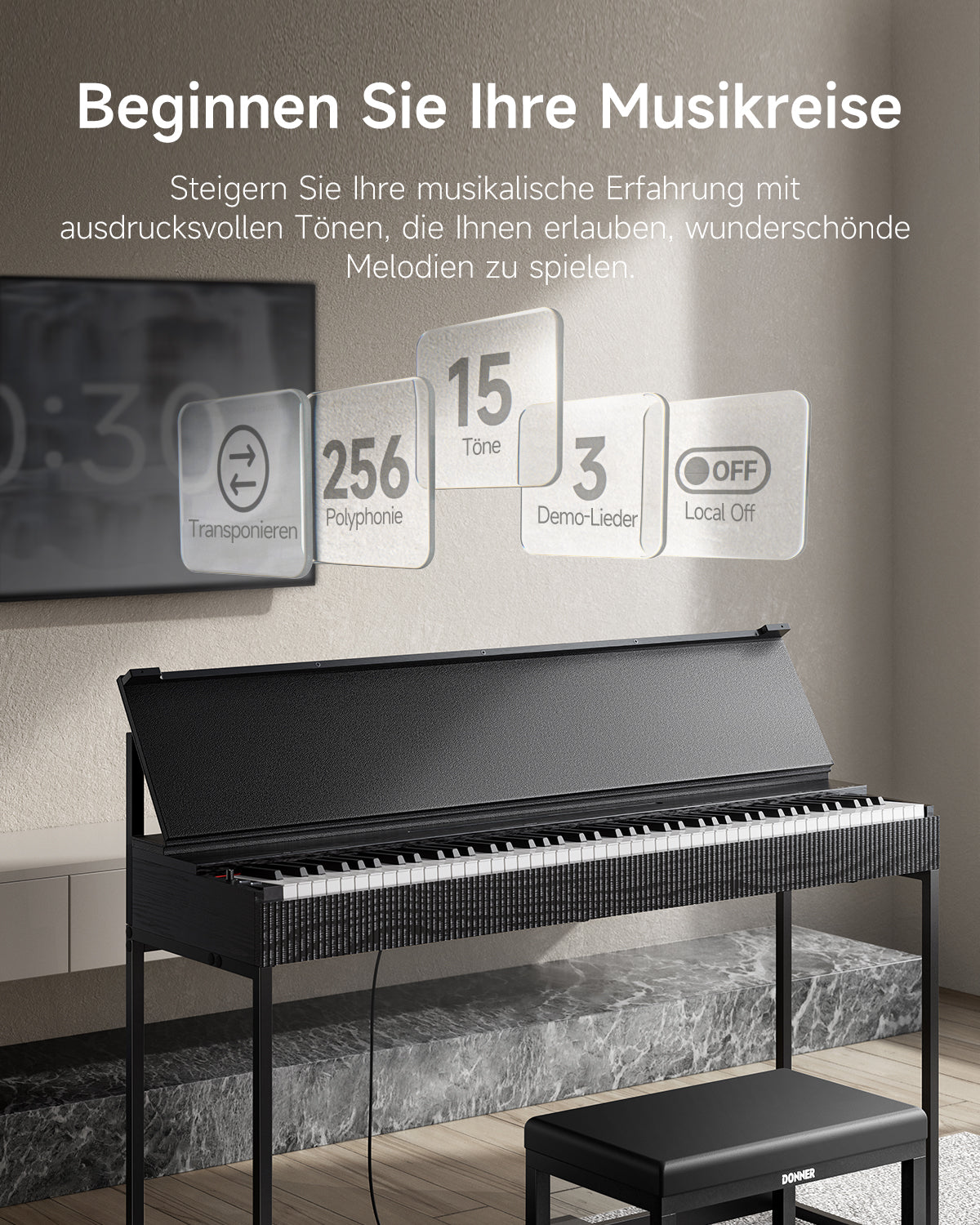Donner OURA™ S300 88-Tasten-Digitalpiano für den Heimgebrauch für fortgeschrittene Spieler