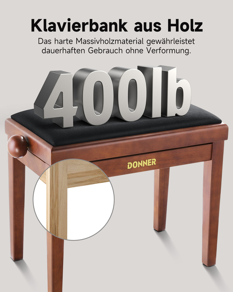 Donner höhenverstellbare Klavierbank Braun Matt