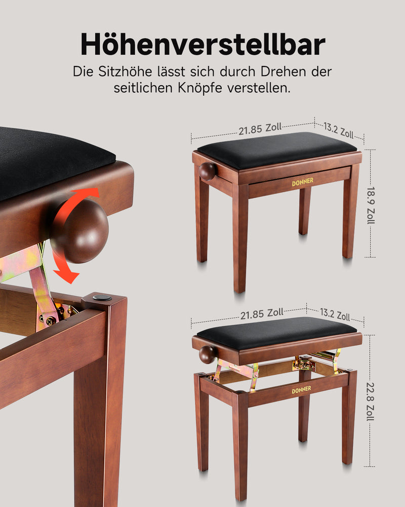 Donner höhenverstellbare Klavierbank Braun Matt
