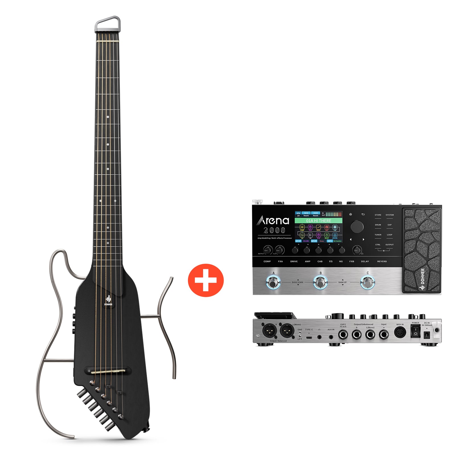 Donner HUSH™ I Ultraleicht Unterwegs Reisegitarre-Schwarz##