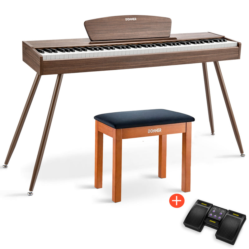 Donner DDP-80 Digital-Piano für Zuhause 88 gewichtete Tasten & Stilvolles Holzdesign mit 3 Pedale