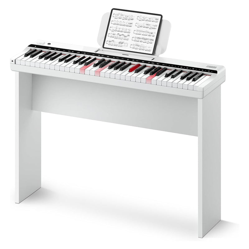 Donner Elektronisches Keyboard Klavier 61 Tasten, Leuchtanzeige Anleitung für Anfänger, mit abnehmbarem Klavierständer, Notenständer, Unterstützt USB-MIDI, Kopfhörer, Sustain Pedal, DK-10S Weiß