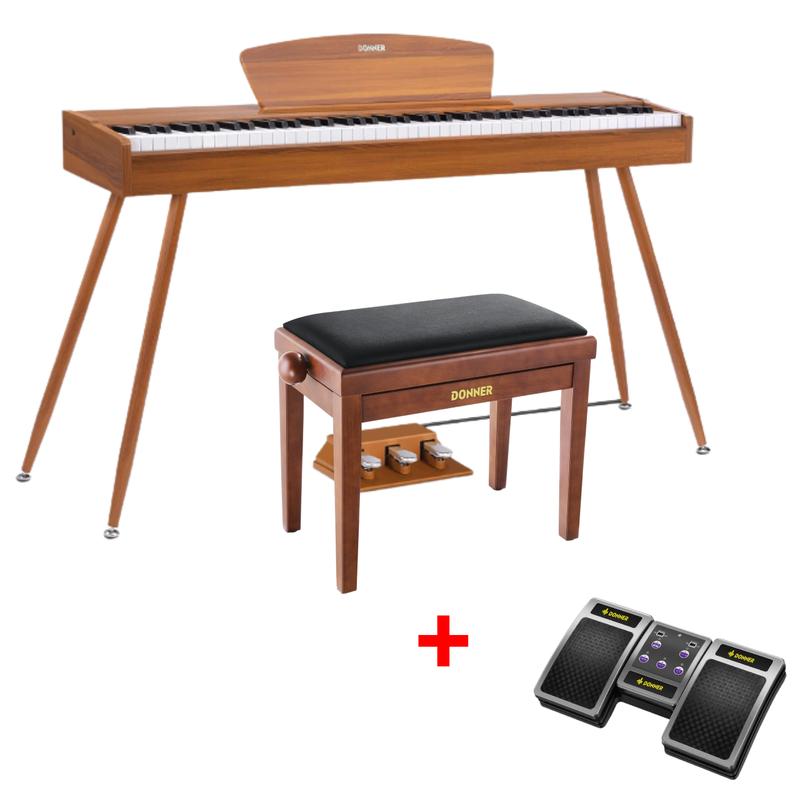 Donner DDP-80 Digital-Piano für Zuhause 88 gewichtete Tasten & Stilvolles Holzdesign mit 3 Pedale