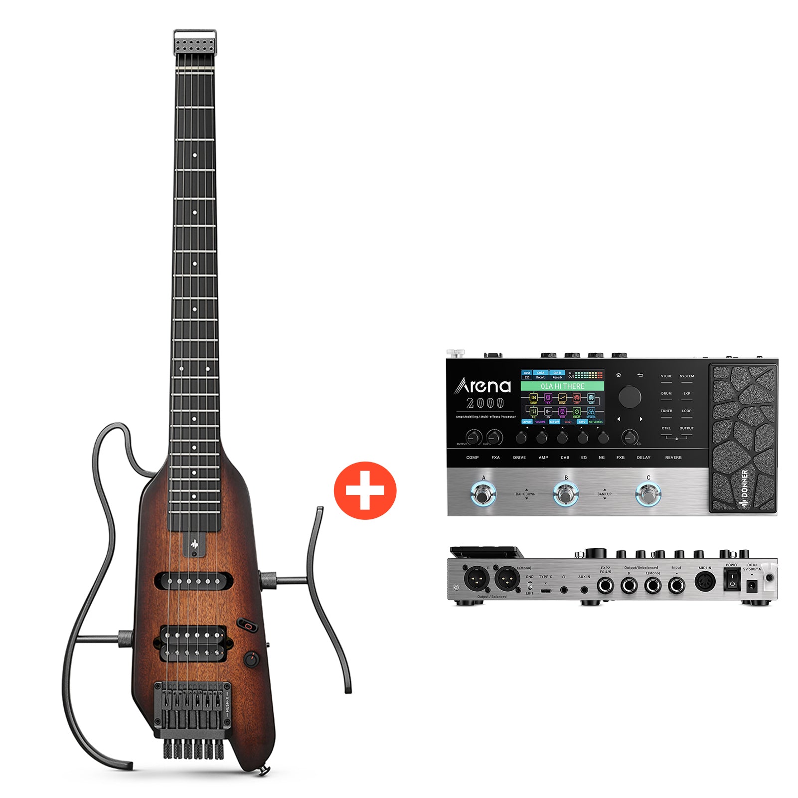 Donner HUSH™ X Kopflose Bauweise E‑Gitarre-Sunburst##