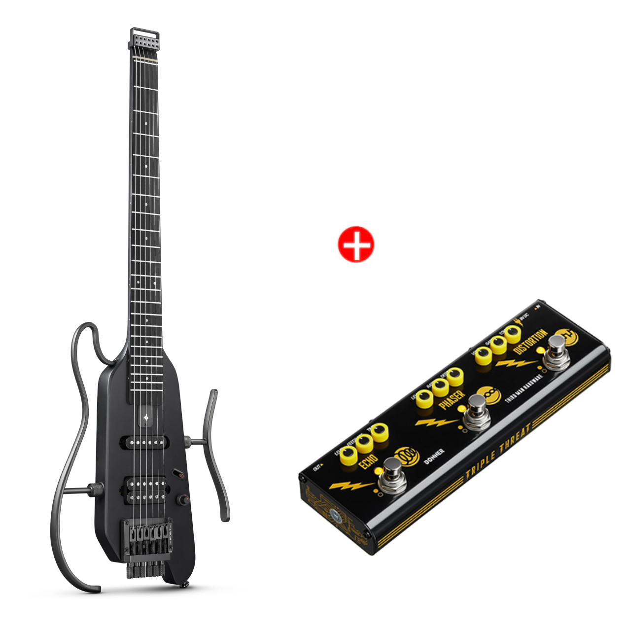 Donner HUSH™ X Kopflose Bauweise E‑Gitarre-Schwarz##