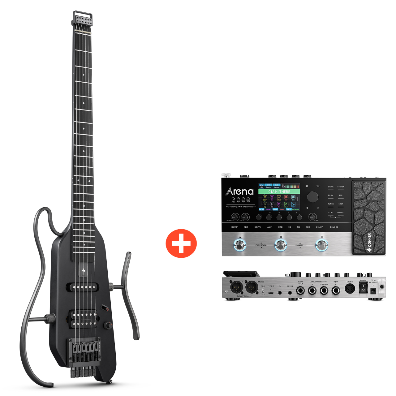 Donner HUSH™ X Kopflose Bauweise E‑Gitarre-Schwarz##