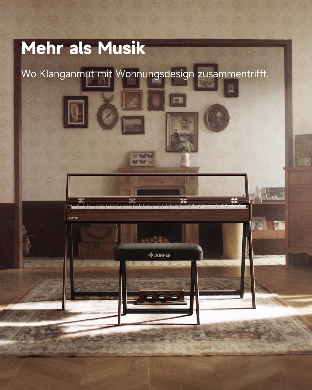 DONNER OURA™ R300 88-Tasten-Digitalpiano für zu Hause-Grau-Braun##