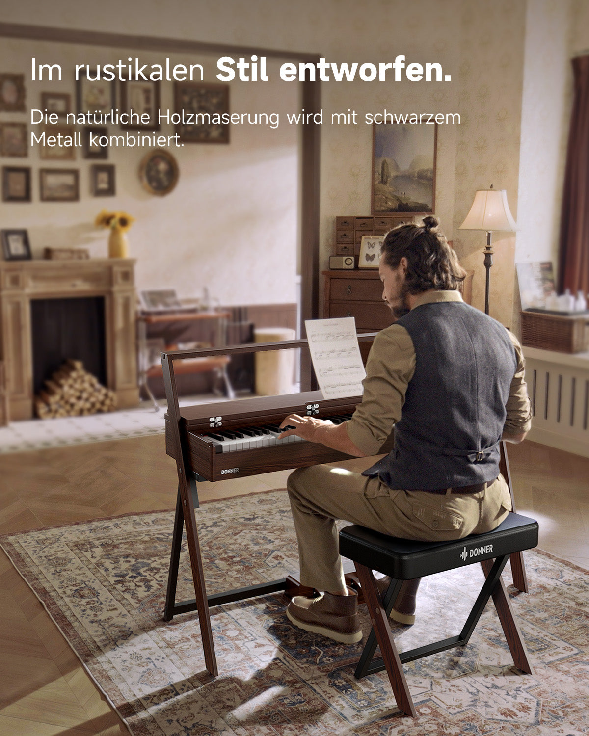 DONNER OURA™ R300 88-Tasten-Digitalpiano für zu Hause-Grau-Braun##