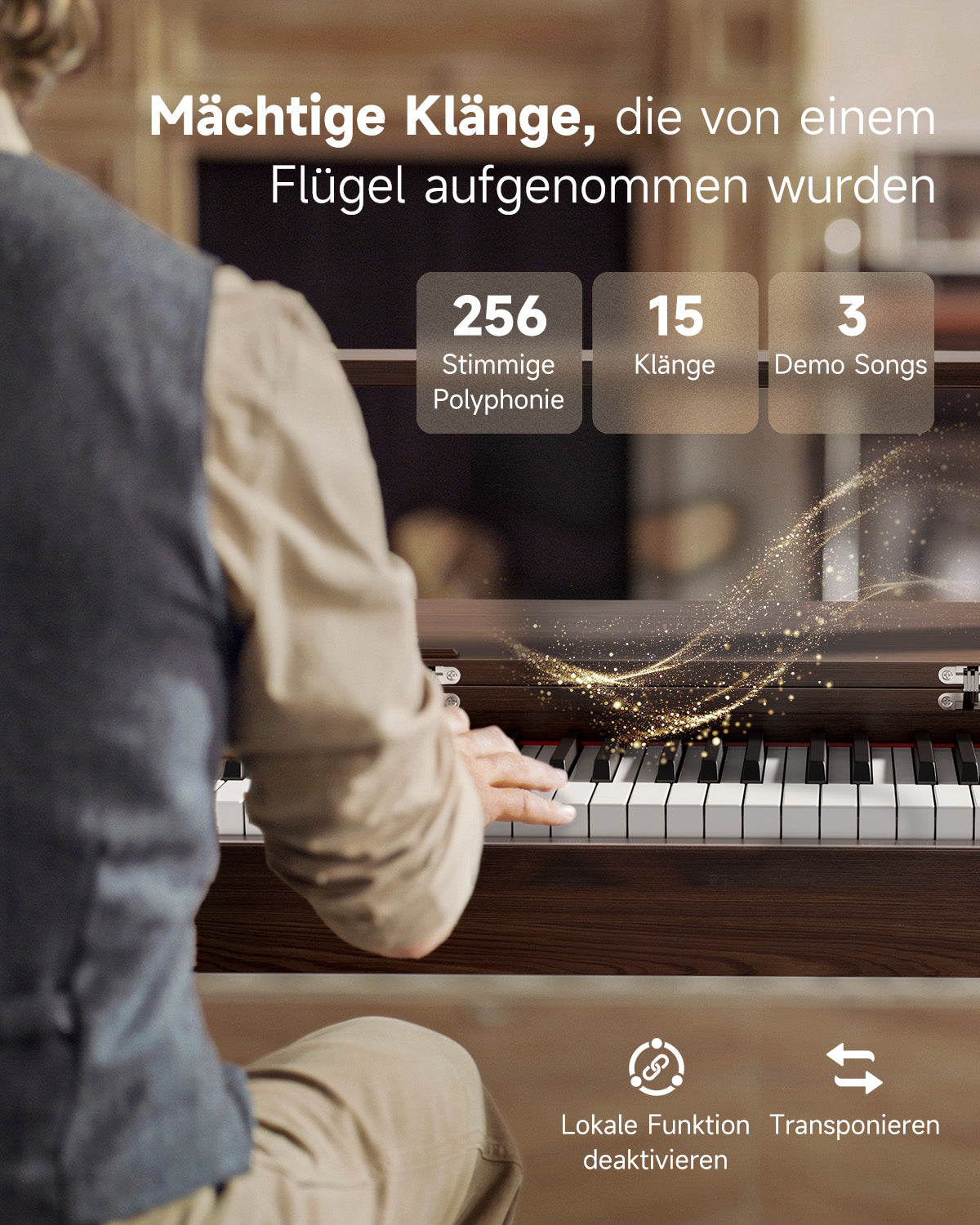 DONNER OURA™ R300 88-Tasten-Digitalpiano für zu Hause-Grau-Braun##