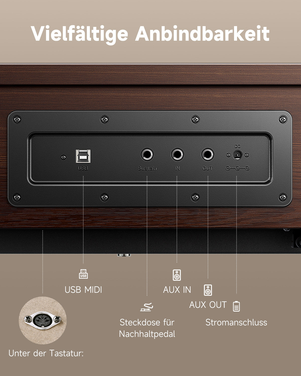 DONNER OURA™ R300 88-Tasten-Digitalpiano für zu Hause-Grau-Braun##