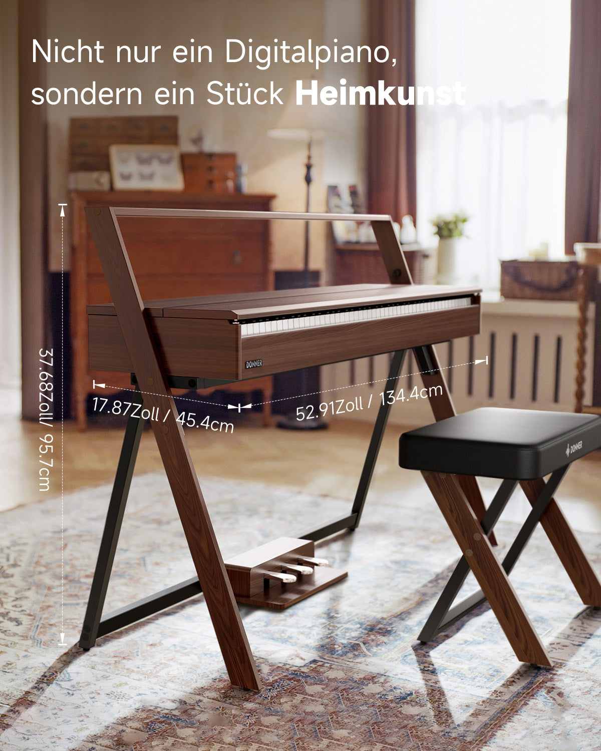 DONNER OURA™ R300 88-Tasten-Digitalpiano für zu Hause-Grau-Braun##