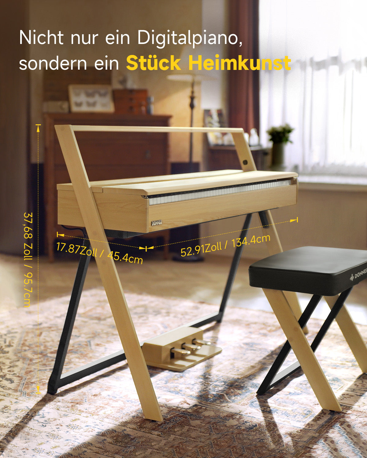 DONNER OURA™ R300 88-Tasten-Digitalpiano für zu Hause-Helle Holzfarbe##