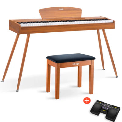 Donner DDP-80 Digital-Piano für Zuhause 88 gewichtete Tasten & Stilvolles Holzdesign mit 3 Pedale